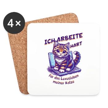 I work hard for my cat's luxury life - Coasters (set of 4) - white - Front