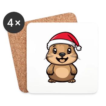 Biber Weihnachten - Untersetzer (4er-Set) - Weiß - Vorne