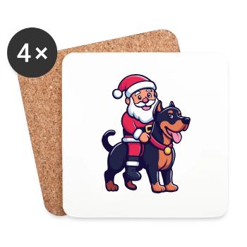 Dobermann Hund Weihnachtsmann Cartoon - Untersetzer (4er-Set) - Weiß - Vorne