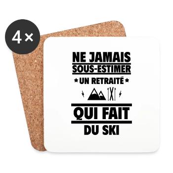 Ne jamais sous-estimer un retraité qui fait du ski - Dessous de verre (lot de 4) - blanc - Devant