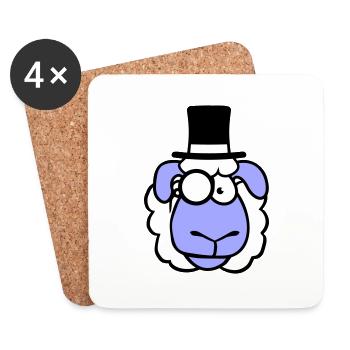 Sheep Mr. Gentleman Top Hat Monocle Glasses - Coasters (set of 4) - white - Front