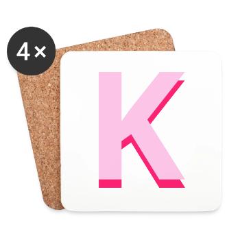 Lettre k rose pop et moderne - Dessous de verre (lot de 4) - blanc - Devant