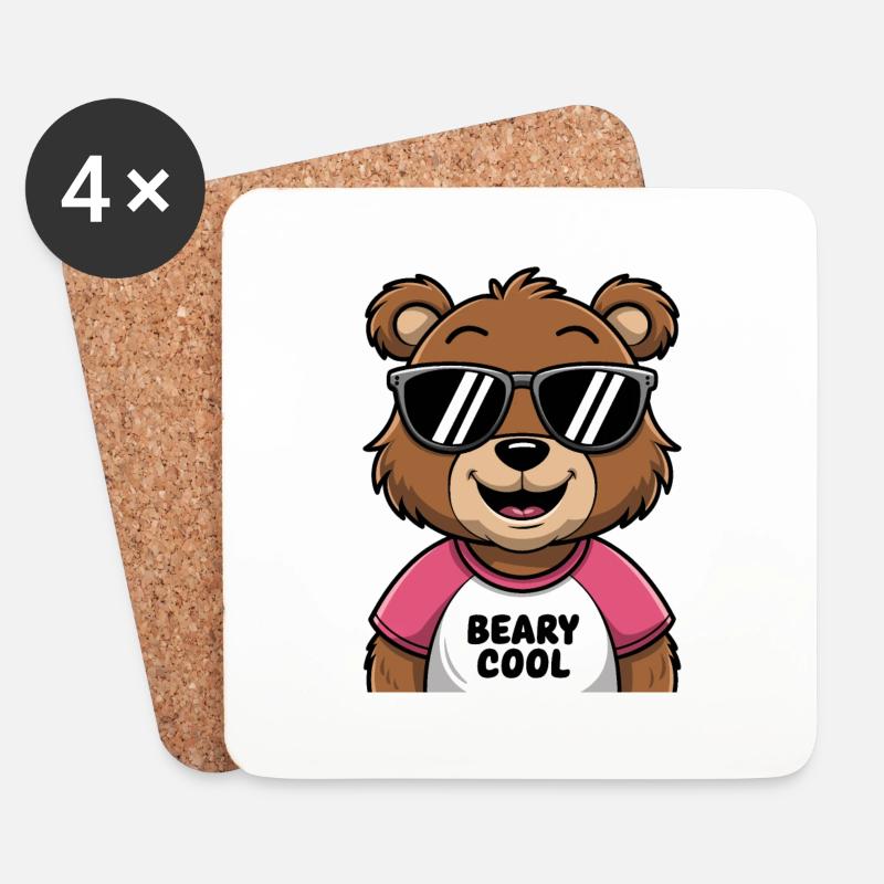 Beary Cool Vibes - Untersetzer (4er-Set) - Weiß