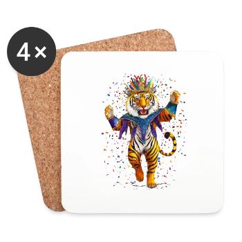 Carnaval du Mardi Gras du Tigre - Dessous de verre (lot de 4) - blanc - Devant