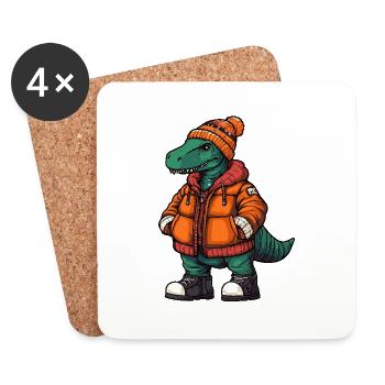 Dinosaure brontosaure drôle d’hiver - Dessous de verre (lot de 4) - blanc - Devant