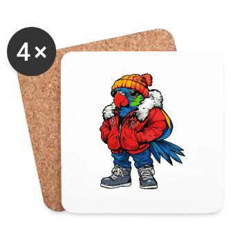 Papagai Lustig Winter - Untersetzer (4er-Set) - Weiß - Vorne