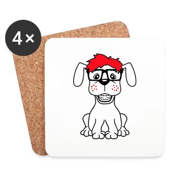 chien nerd hornglasses geek bretelles intelligent drôle - Dessous de verre (lot de 4) - blanc - Devant