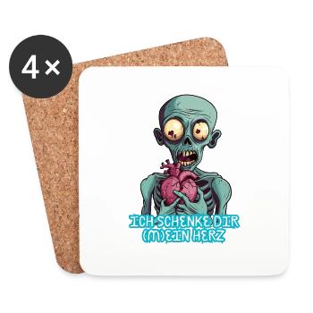 Ich schenke dir mein Herz - Zombie Liebe Partner - Untersetzer (4er-Set) - Weiß - Vorne