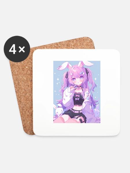 Bunny Bunny Girl Anime Manga Gift - Coasters (set of 4) - white