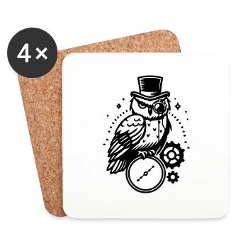 Steampunk Eule und Uhr Design - Untersetzer (4er-Set) - Weiß - Vorne