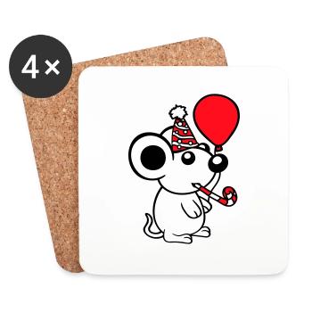 Souris Fête d’anniversaire Fête d’anniversaire Chapeau de fête - Dessous de verre (lot de 4) - blanc - Devant
