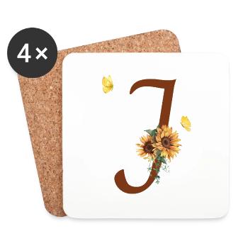 Letter j Sunflower Butterfly - Coasters (set of 4) - white - Front