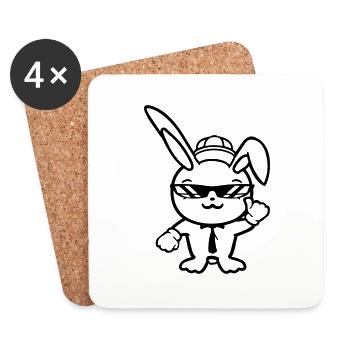 Bunny Sunglasses Cappy Tie Cool Hat Comic - Coasters (set of 4) - white - Front