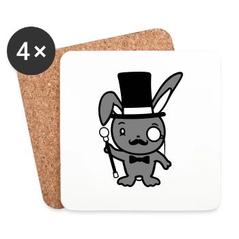 Mr. Bunny Gentleman Top Hat Monocle Glasses - Coasters (set of 4) - white - Front