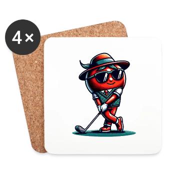 Swing de tomates de golf amusant avec style - Dessous de verre (lot de 4) - blanc - Devant