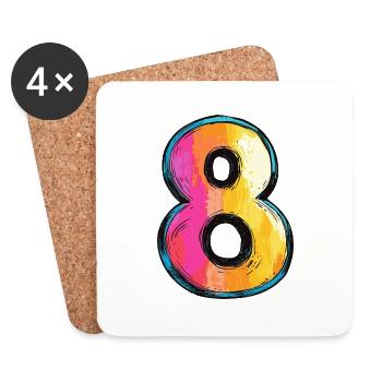 8 Numéro Coloré - Dessous de verre (lot de 4) - blanc - Devant
