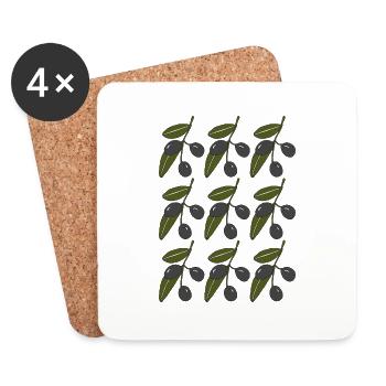 Motif de branche d’olivier - Dessous de verre (lot de 4) - blanc - Devant