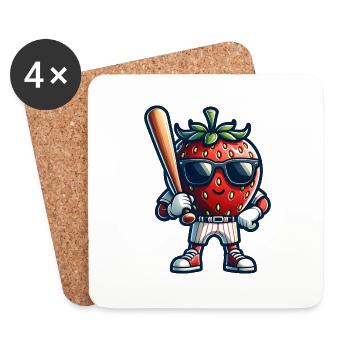 Erdbeer-Baseballspieler mit Schläger - Untersetzer (4er-Set) - Weiß - Vorne