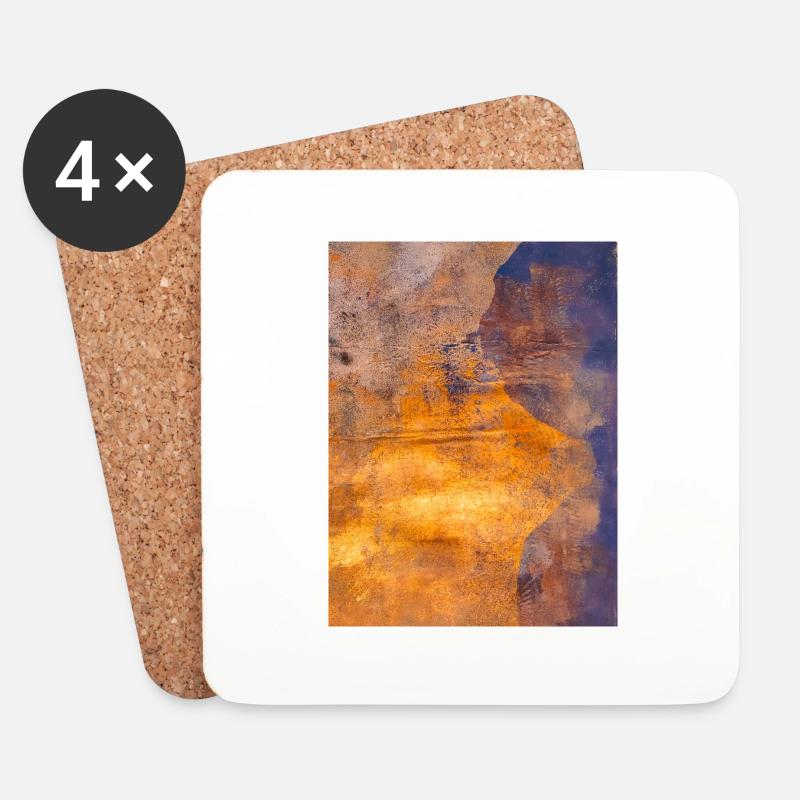 gold Kunstdruck Gelli Print abstrakte Kunst - Untersetzer (4er-Set) - Weiß