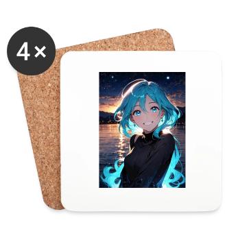 Fille bleue animée aux beaux yeux - Dessous de verre (lot de 4) - blanc - Devant
