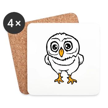 hibou oiseau aigle hibou hibou nuit oiseau effraie des granges chouette bande dessinée - Dessous de verre (lot de 4) - blanc - Devant