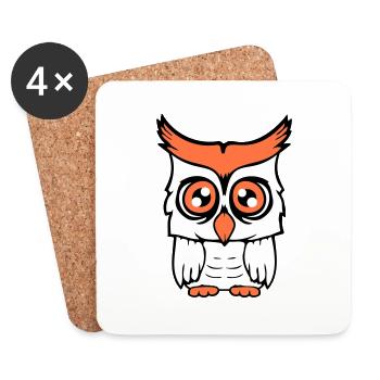 Owl Bird Eagle Owl Night Bird Barn Owl Owl Comic - Coasters (set of 4) - white - Front