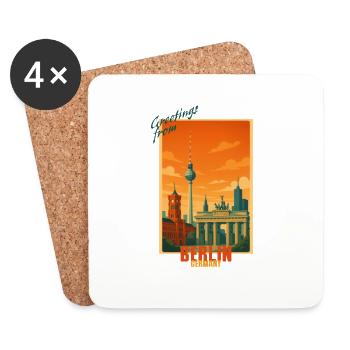 Berlin Vintage Reise Illustration - Deutschland - Untersetzer (4er-Set) - Weiß - Vorne