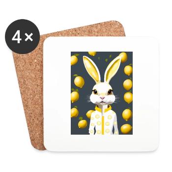 Lapin aux agrumes, éclat de citron - Dessous de verre (lot de 4) - blanc - Devant