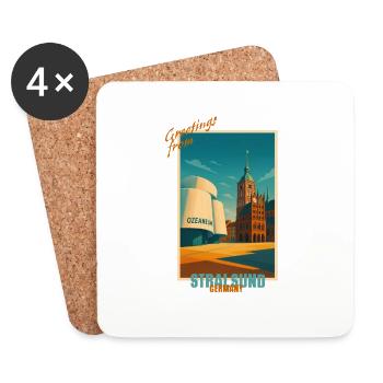 Stralsund Vintage Reise Illustration - Deutschland - Untersetzer (4er-Set) - Weiß - Vorne