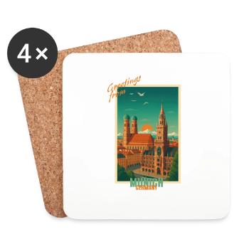 München Vintage Reise Illustration - Deutschland - Untersetzer (4er-Set) - Weiß - Vorne