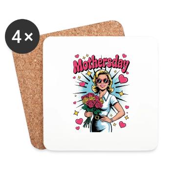 Supermom – Popart Muttertagsmotiv - Untersetzer (4er-Set) - Weiß - Vorne