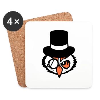 Sir hibou chapeau haut de forme monocle verres riches M. - Dessous de verre (lot de 4) - blanc - Devant
