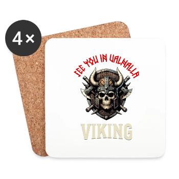 Valhalla Wikinger T-Shirt - Untersetzer (4er-Set) - Weiß - Vorne