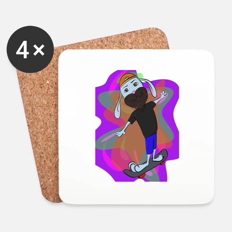 Der Skater-Hase - Untersetzer (4er-Set) - Weiß