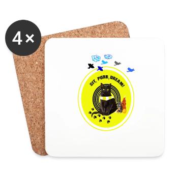 Chat noir rêveur avec cyber bandana citron - Dessous de verre (lot de 4) - blanc - Devant