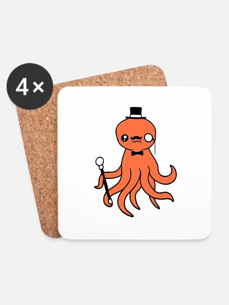 Kraken Mr. Sir Zylinder Hut Monokel Brille reich - Untersetzer (4er-Set) - Weiß