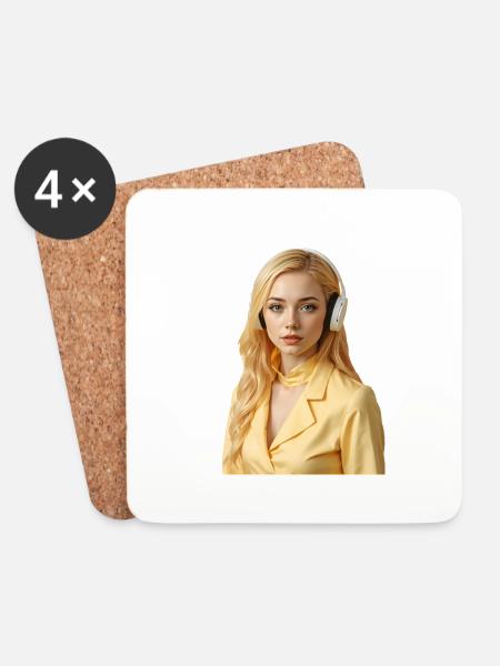 Goldhaariges Gamer-Mädchen mit Kopfhörern - Untersetzer (4er-Set) - Weiß