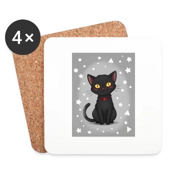 Chaton de dessin animé mignon - Dessous de verre (lot de 4) - blanc - Devant