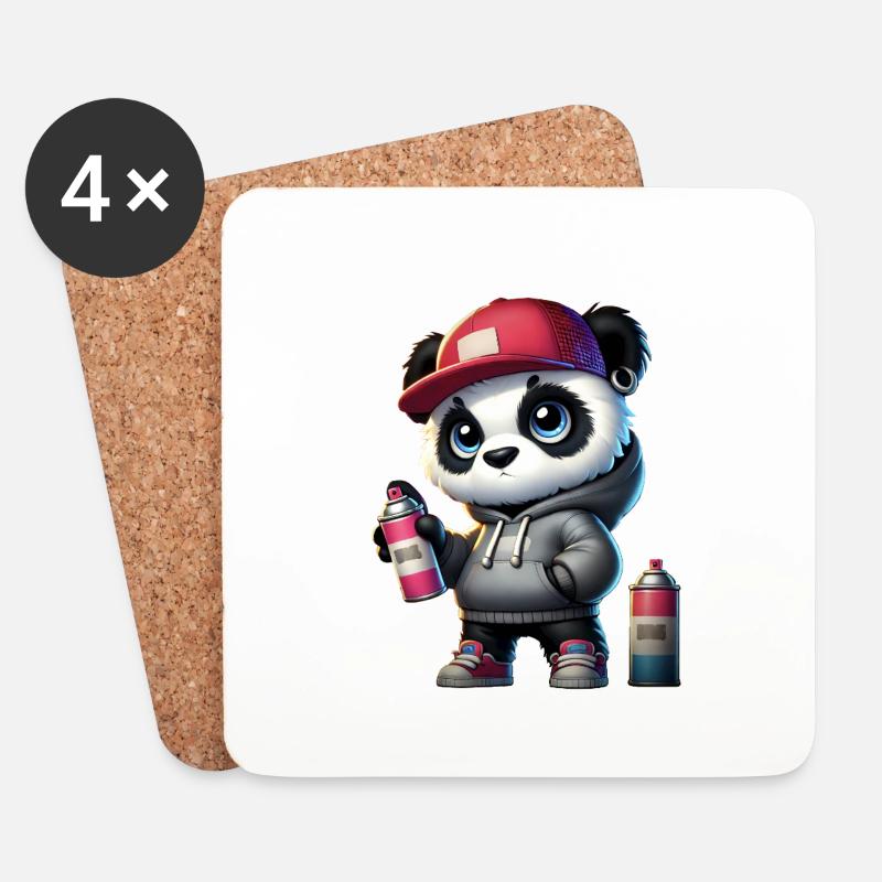 Panda Graffiti - Untersetzer (4er-Set) - Weiß