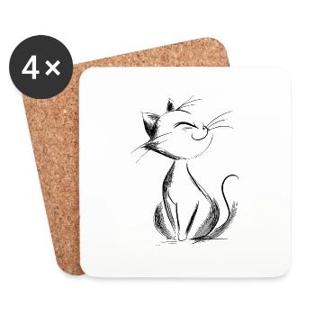Happy Kitty Illustration - Coasters (set of 4) - white - Front