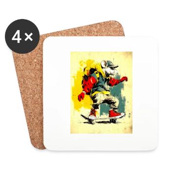 Coole Maus auf Skateboard - modern, stylisch - Untersetzer (4er-Set) - Weiß - Vorne