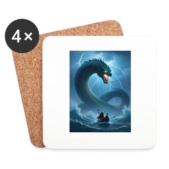 Jörmungandr, Norse sea serpent of Scandinavian - Coasters (set of 4) - white - Front