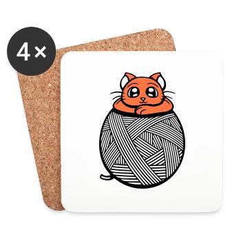 Katze Wollknäuel Faden Wollball Nähen Stricken Süß - Untersetzer (4er-Set) - Weiß - Vorne