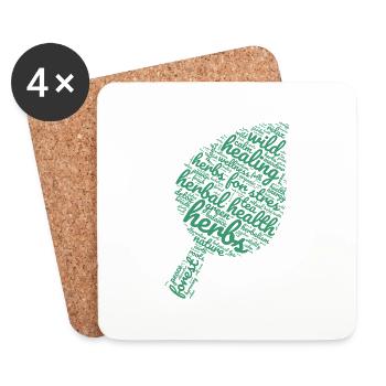 Power of Herbs – Leaf Shaped Word Cloud - Coasters (set of 4) - white - Front