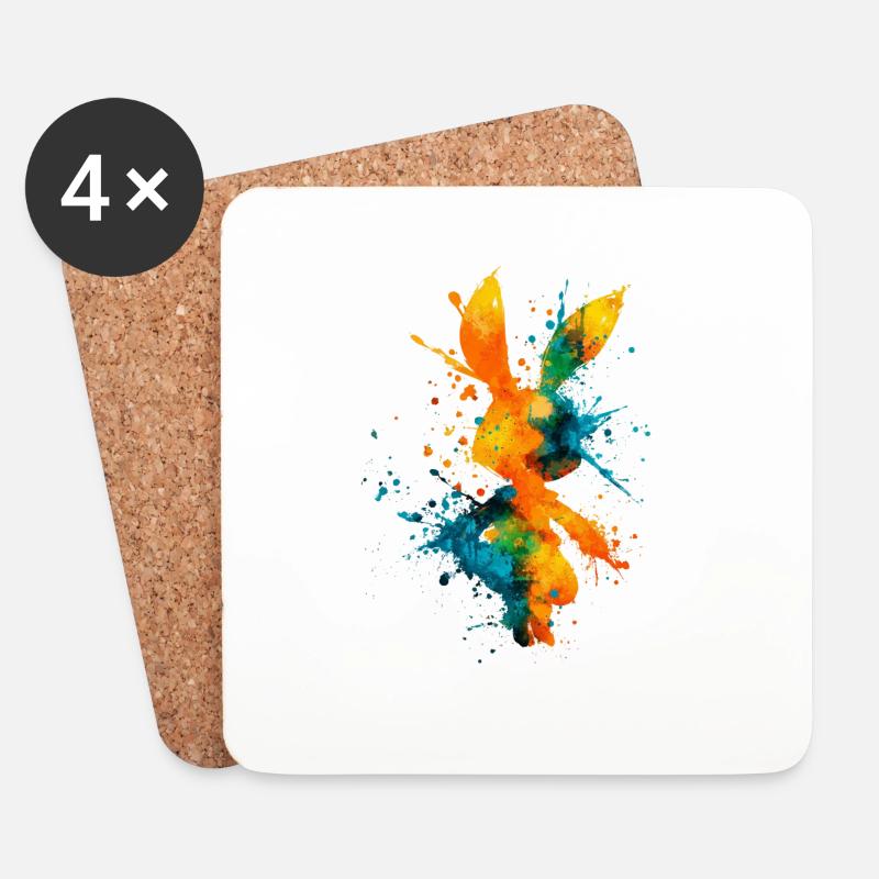 Abstract_Watercolor_Bunny_Rabbit_Splatter - Untersetzer (4er-Set) - Weiß