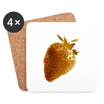 Fraise, or, popart, art, œuvre d’art, métallique - Dessous de verre (lot de 4) - blanc - Devant