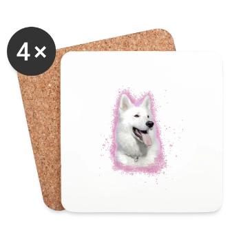 white shepherd,shepherd,dog,graffiti,pink - Coasters (set of 4) - white - Front