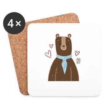 Cute bear with blue scarf - Coasters (set of 4) - white - Front