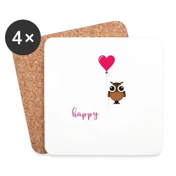 Valentine's Day Owl Heart Happy Valentine's Day - Dessous de verre (lot de 4) - blanc - Devant