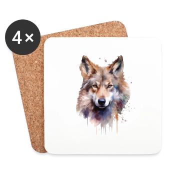Watercolour Wolf - Coasters (set of 4) - white - Front